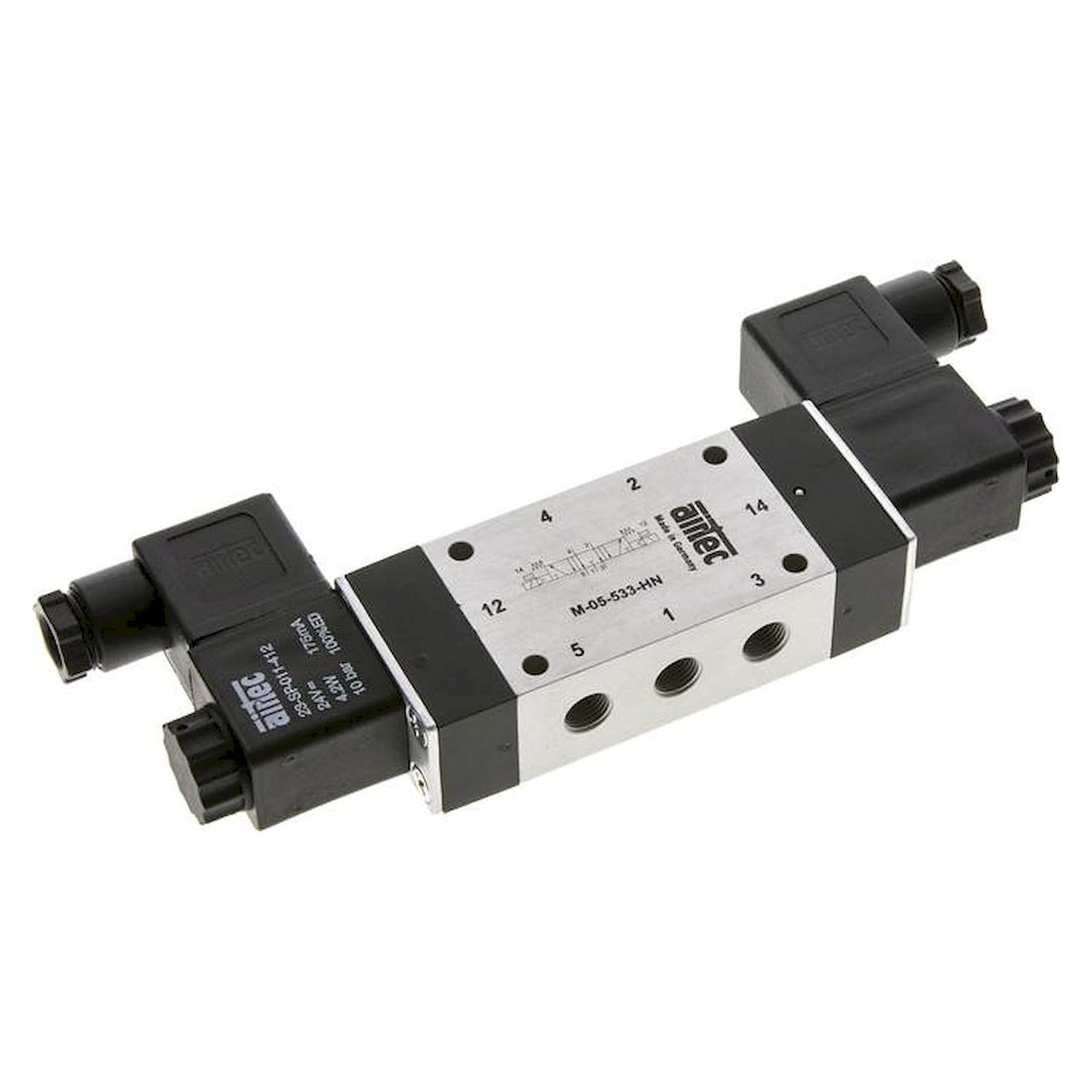 Airtec M 05533HN 24V=. 5/3-Wege Magnetventil, G 1/8", Mittelstellung entlüftet, 24 V DC