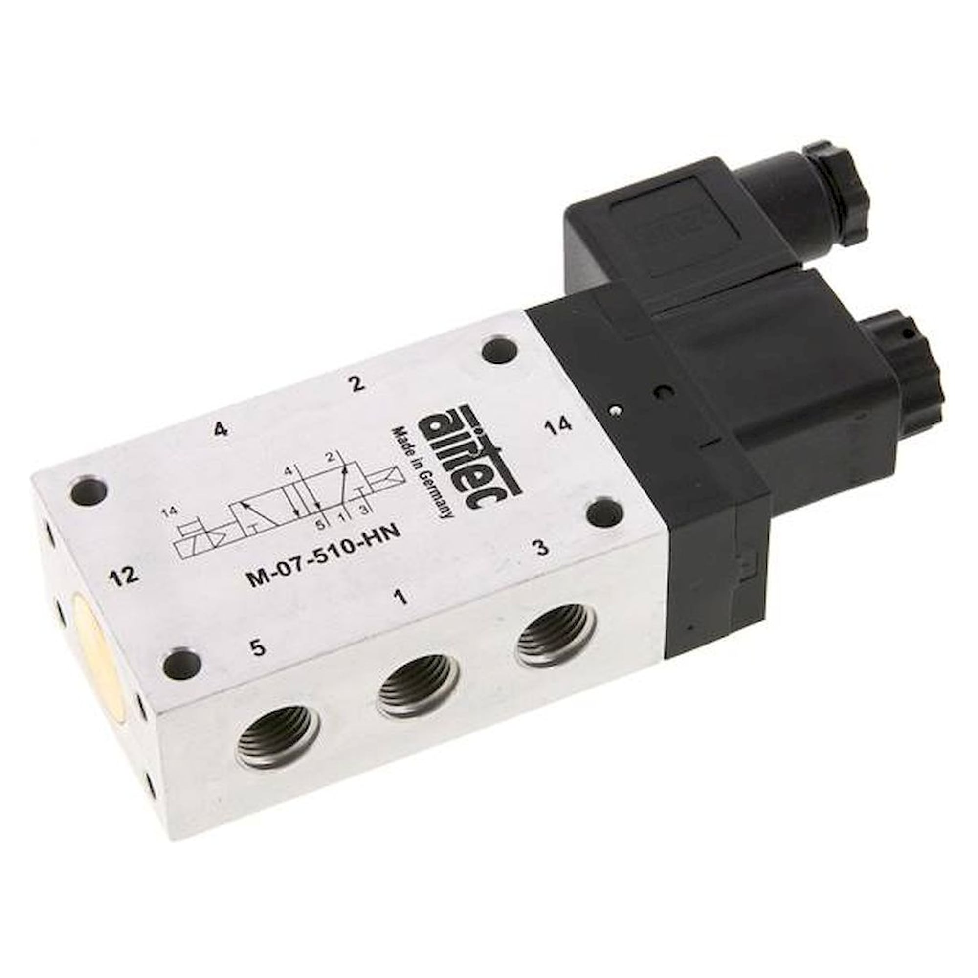 Airtec M 07510HN 12V=. 5/2-Wege Magnetventil, G 1/4", Luftfeder, 12 V DC, Standard