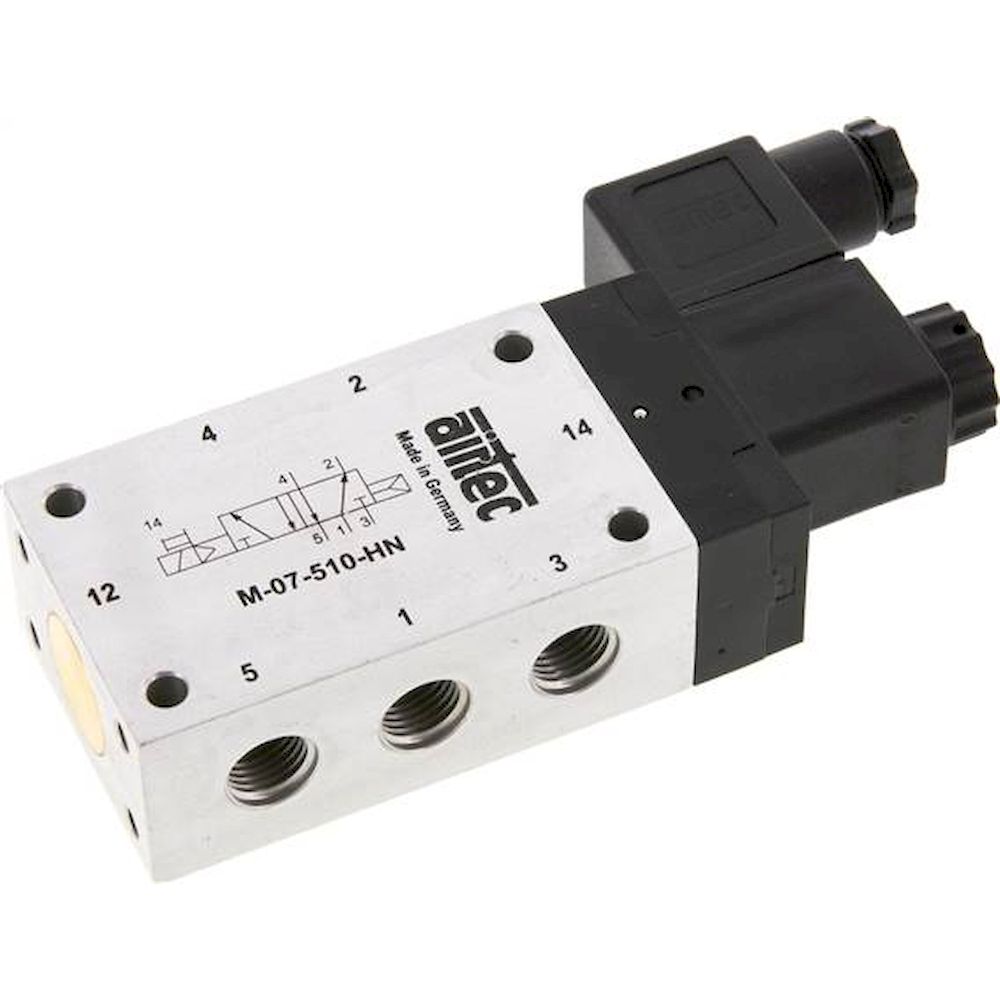 Airtec M 07510HN 24V=. 5/2-Wege Magnetventil, G 1/4", Luftfeder, 24 V DC, Standard