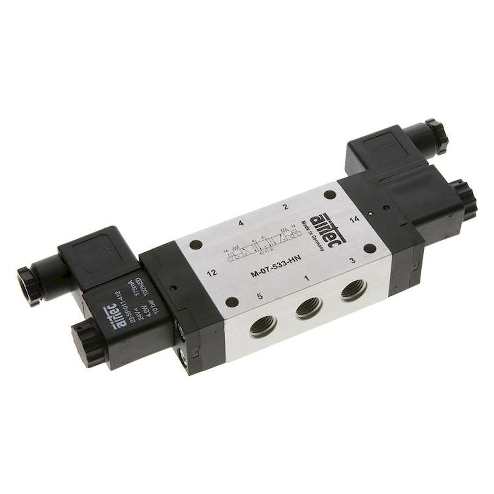Airtec M 07533HN 115V. 5/3-Wege Magnetventil, G 1/4", Mittelstellung entlüftet, 115 V AC