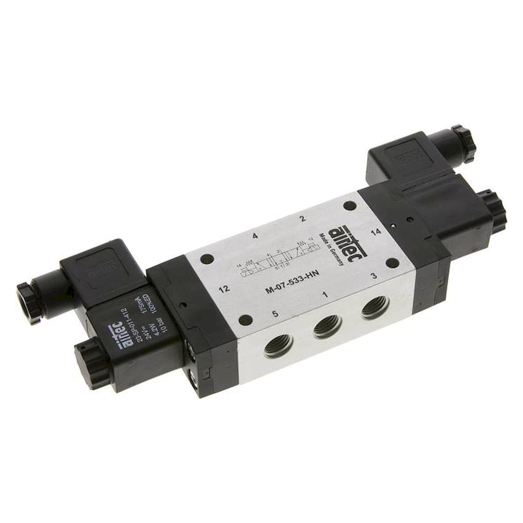 Airtec M 07533HN 24V=. 5/3-Wege Magnetventil, G 1/4", Mittelstellung entlüftet, 24 V DC