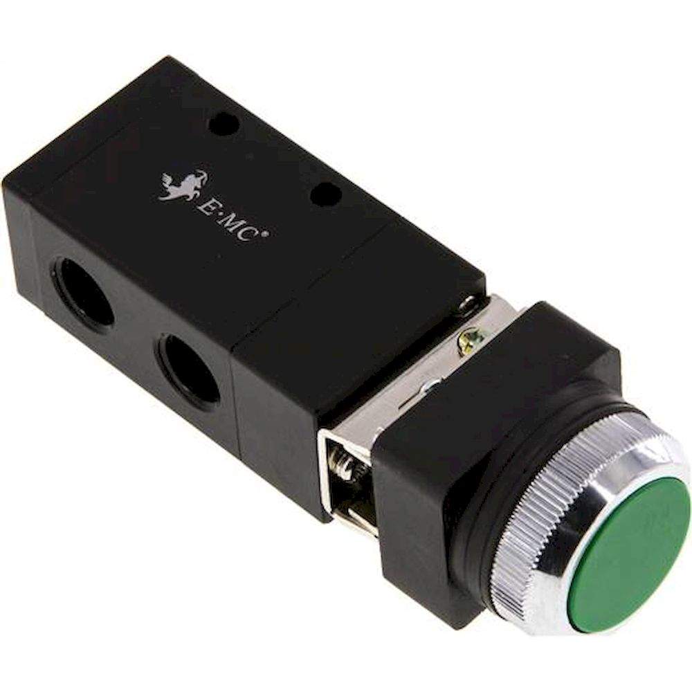 E.MC M 322-S5-GRUN. 3/2-Wege (NC/NO) Drucktaster-Ventil, grün, G 1/4"