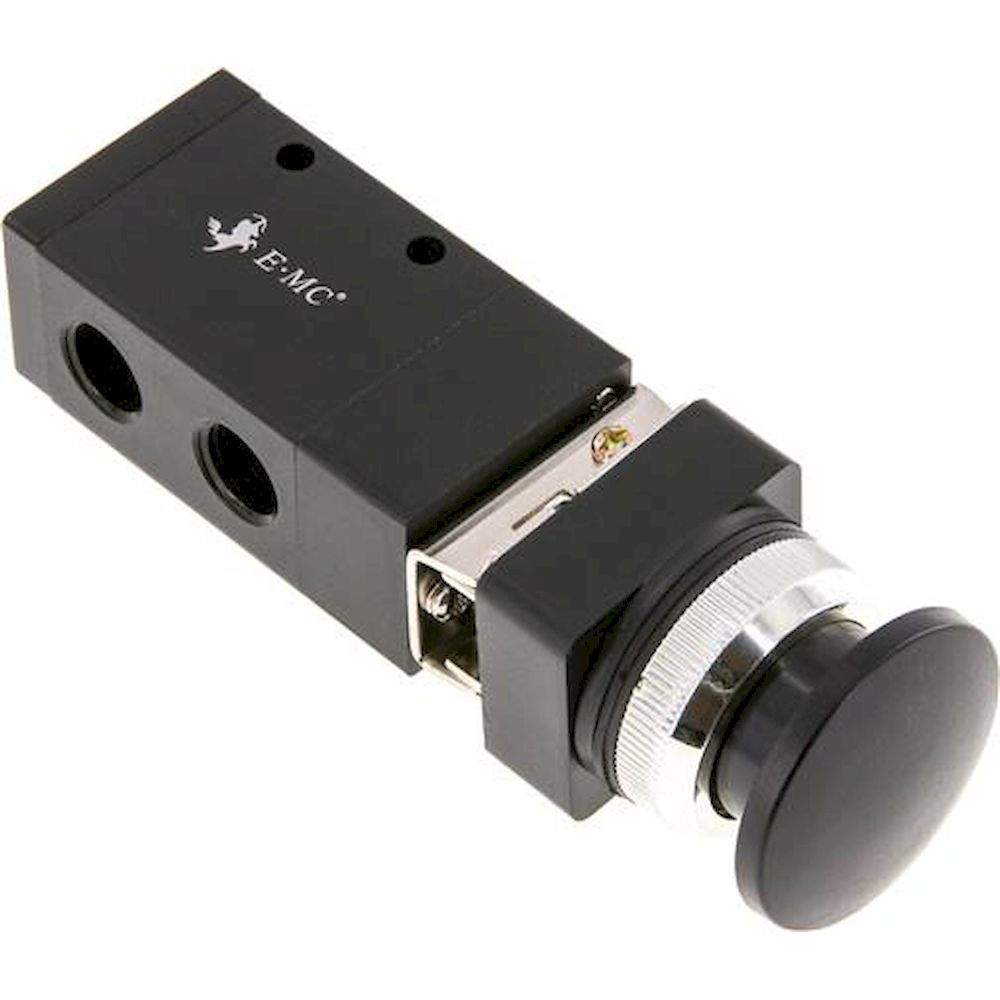 E.MC M 322-S6-SCHWARZ. 3/2-Wege (NC/NO) Pilztaster-Ventil, schwarz, G 1/4"