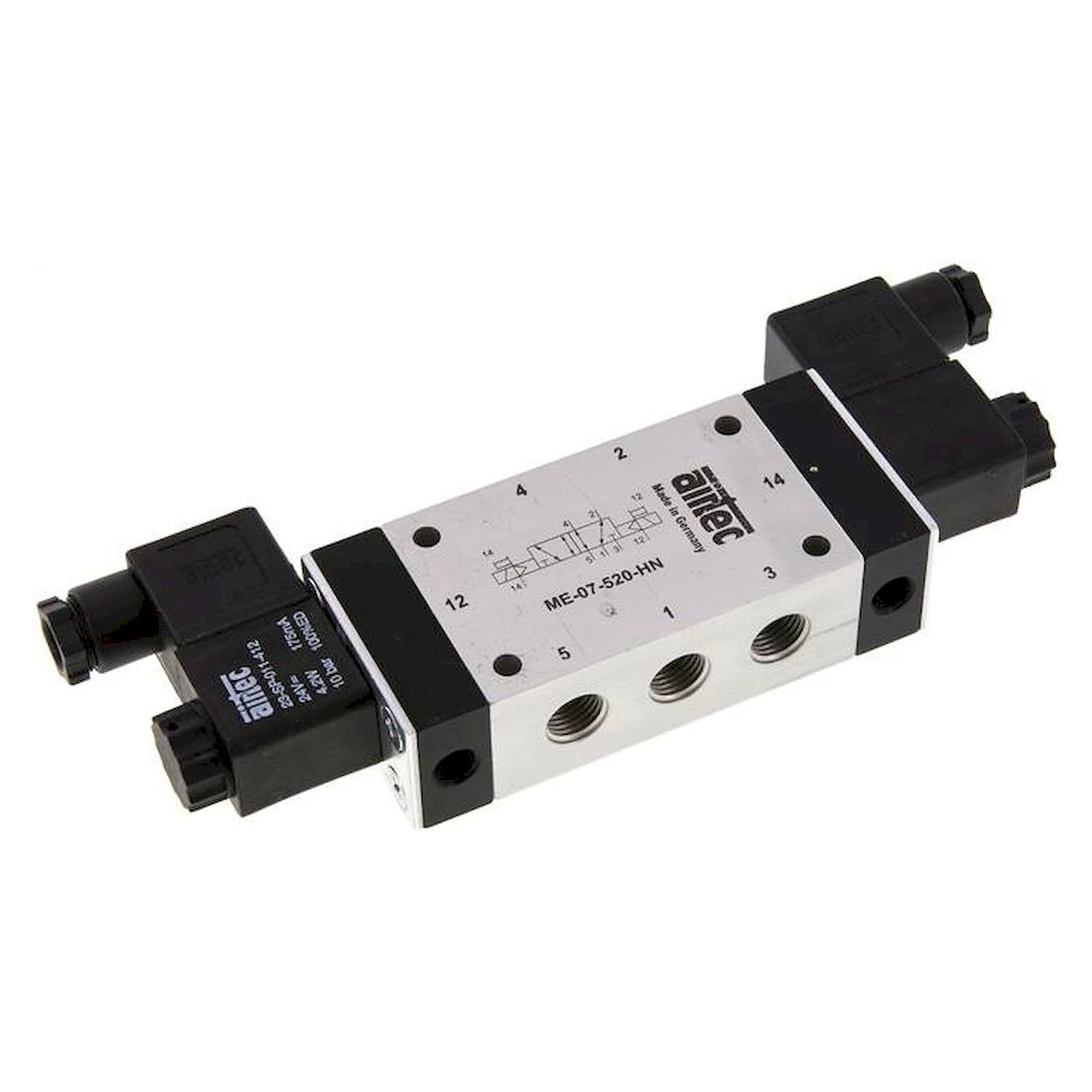 Airtec ME 07520HN 12V=. 5/2-Wege Magnetimpulsventil mit Fremdluftanschluss, G 1/4"
