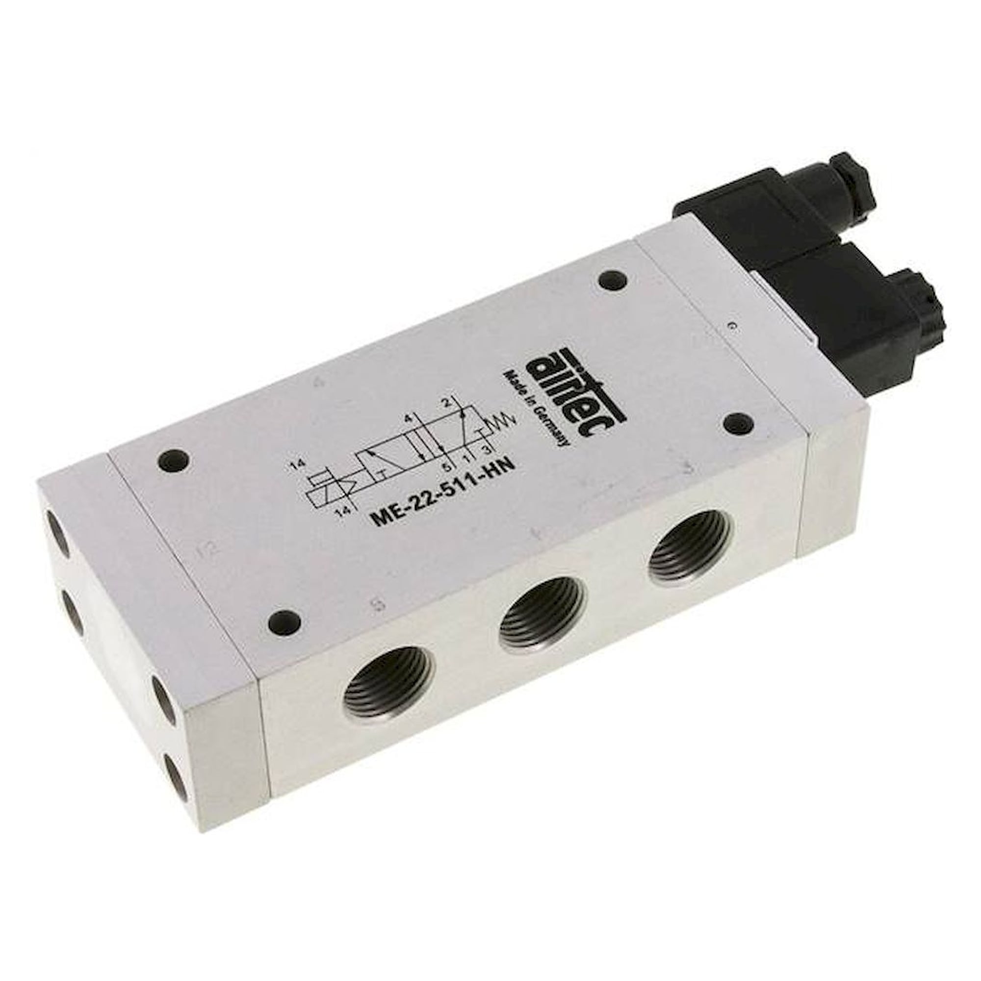 Airtec ME 22511HN 12V=. 5/2-Wege Magnetventil mit Fremdluftanschluss, G 1/2"