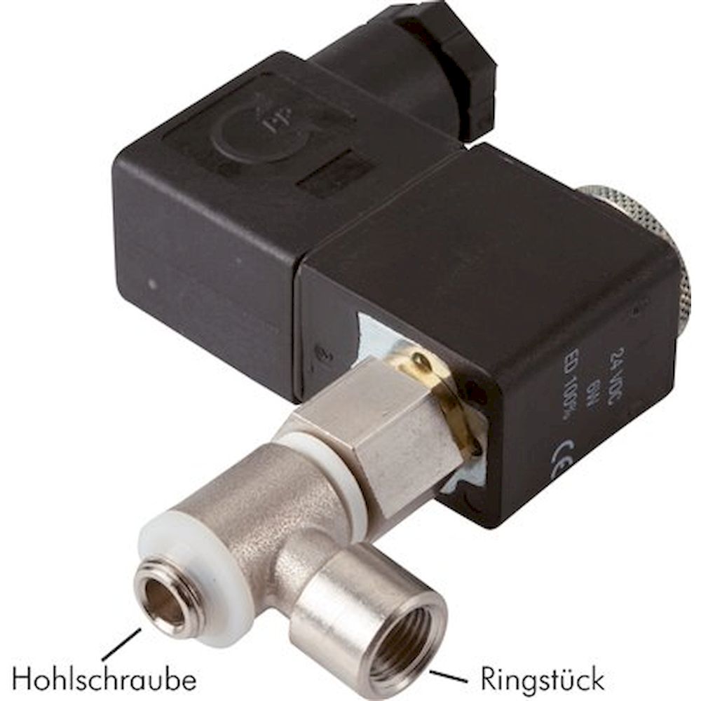 MHO 318 24V=. Hohlschrauben-Magnetventil G 1/8"-G 1/8", 3/2-Wege (NO), 24 V DC