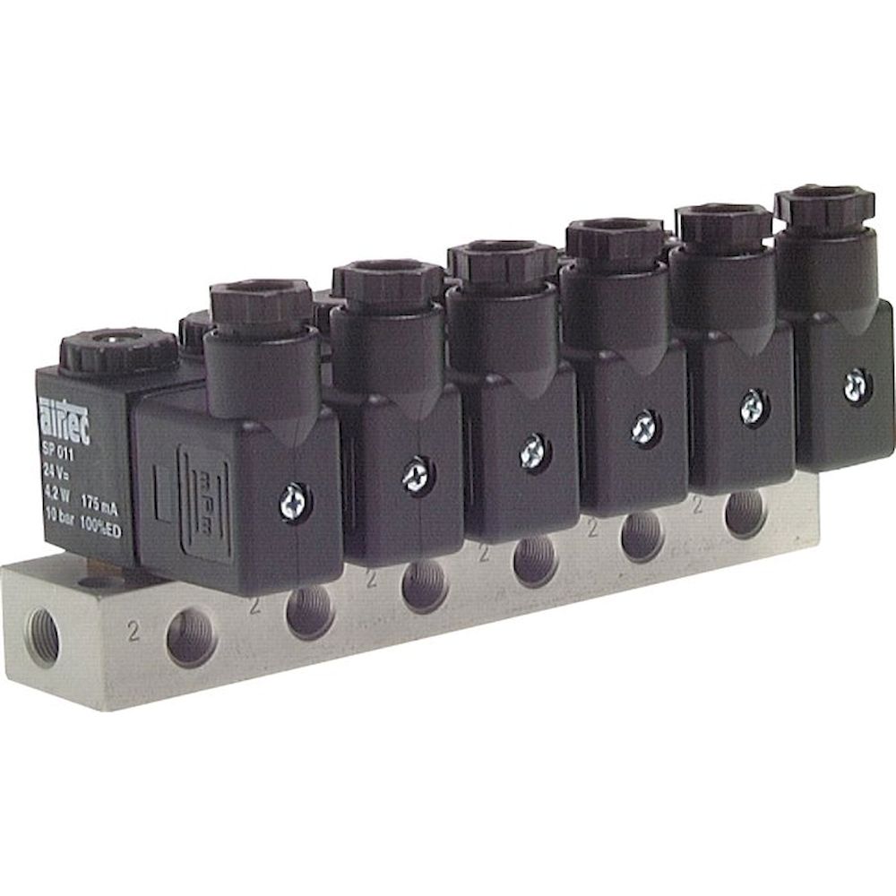 Airtec MS 20310/5HN12V=. 3/2-Wege Magnetventil, M 5, geschlossen (NC), 5-fach, 12 V DC