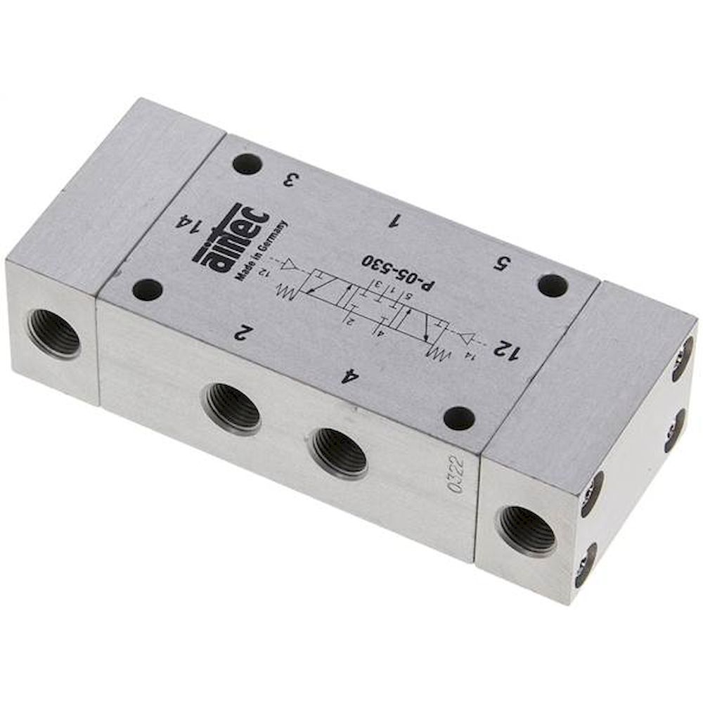 Airtec P 05 530. 5/3-Wege Pneumatikventil, G 1/8", Mittelstellung geschlossen, Standard
