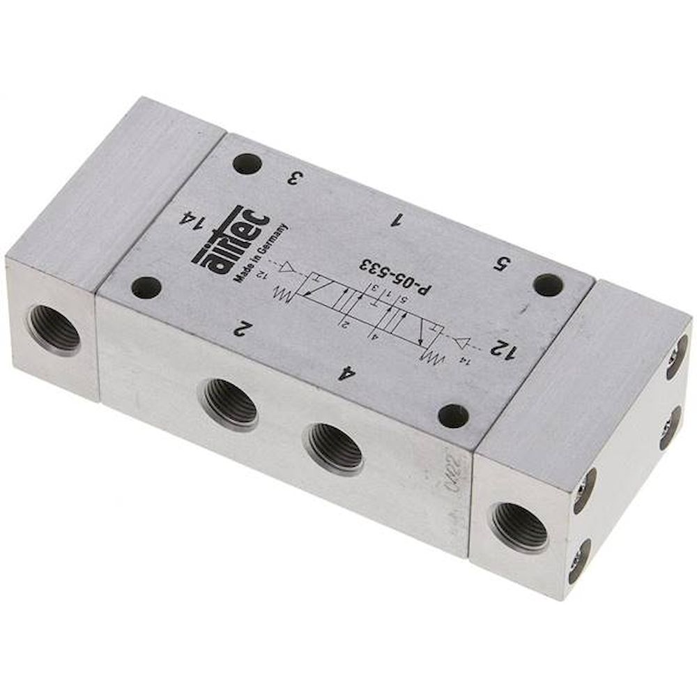 Airtec P 05 533. 5/3-Wege Pneumatikventil, G 1/8", Mittelstellung entlüftet, Standard