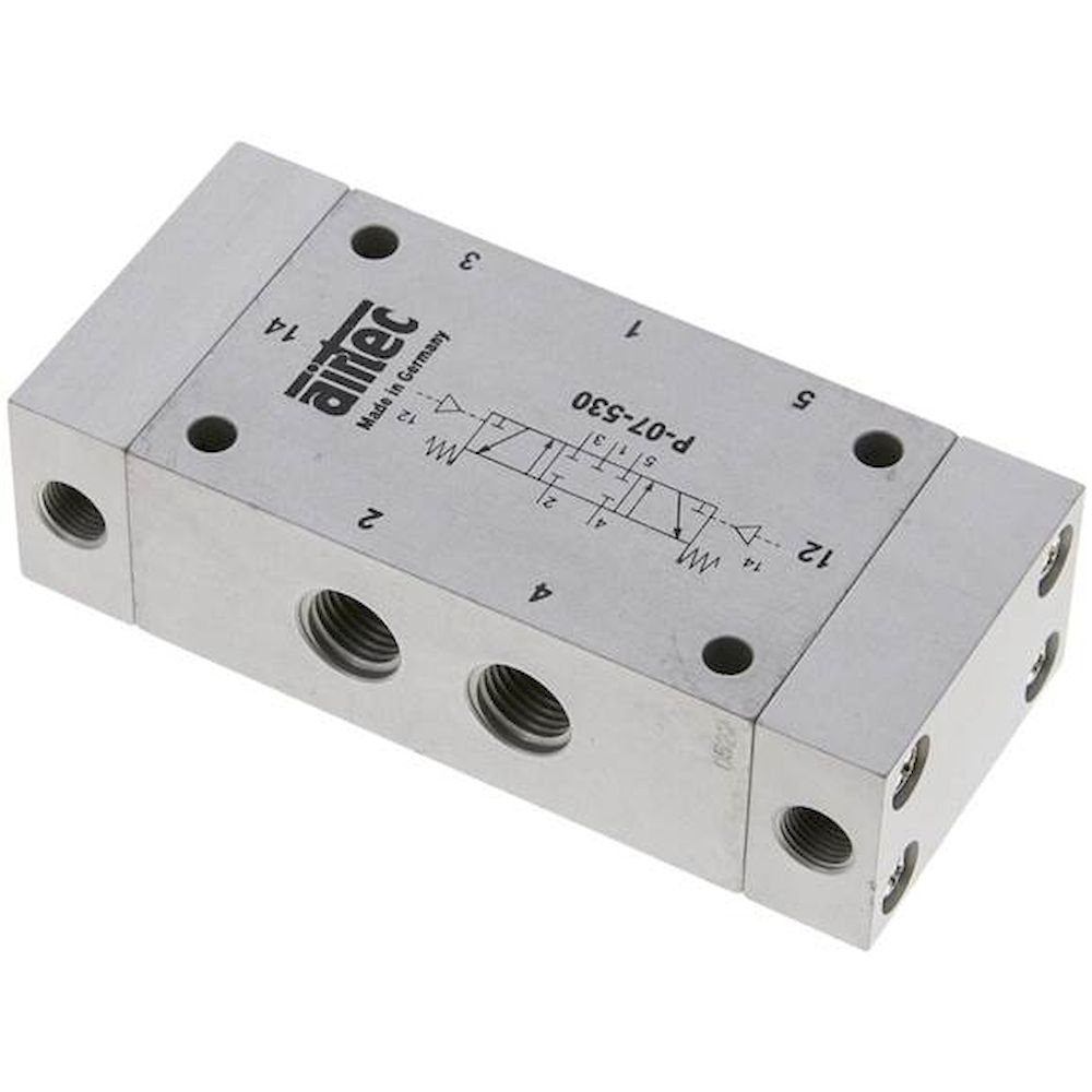 Airtec P 07 530. 5/3-Wege Pneumatikventil, G 1/4", Mittelstellung geschlossen, Standard