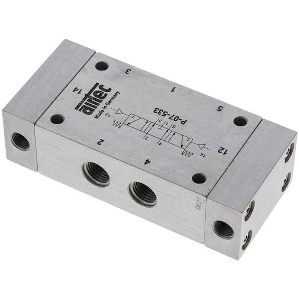 Airtec P 07 533. 5/3-Wege Pneumatikventil, G 1/4", Mittelstellung entlüftet, Standard