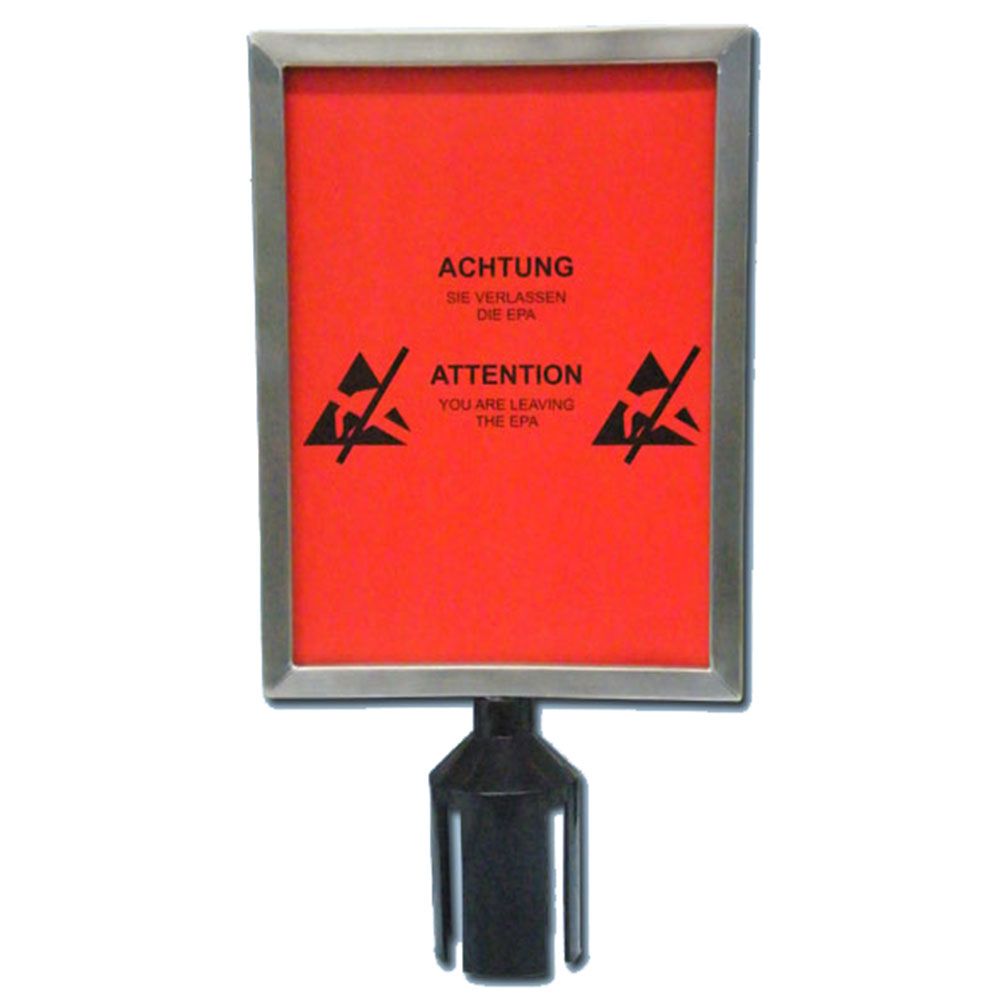 Schilderhalter A4 mit Verbindungsstück schwarz für Dual-Gurtband und inkl. Warnhinweis 'ESD geschützter Bereich'