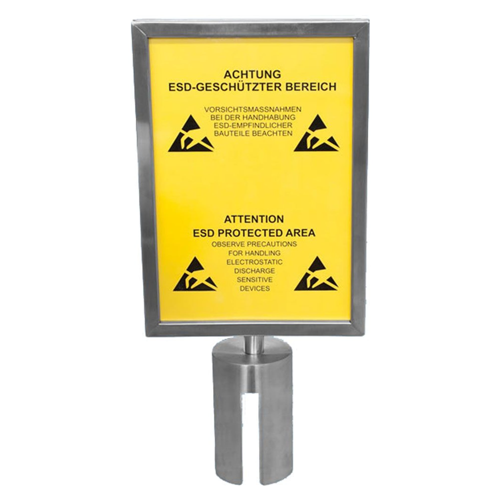 Schilderhalter A4 schwarz mit Verbindungsstück für Dual-Gurtband, inkl. Warnschild ESD geschützter Bereich - A1-ESD C-208 20538-D