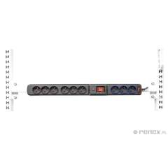 Reeco RF-LZ-16A9G-2.5-900. Reeco 16A (9 sockets) energy rail, 2,5m cord, horizontal