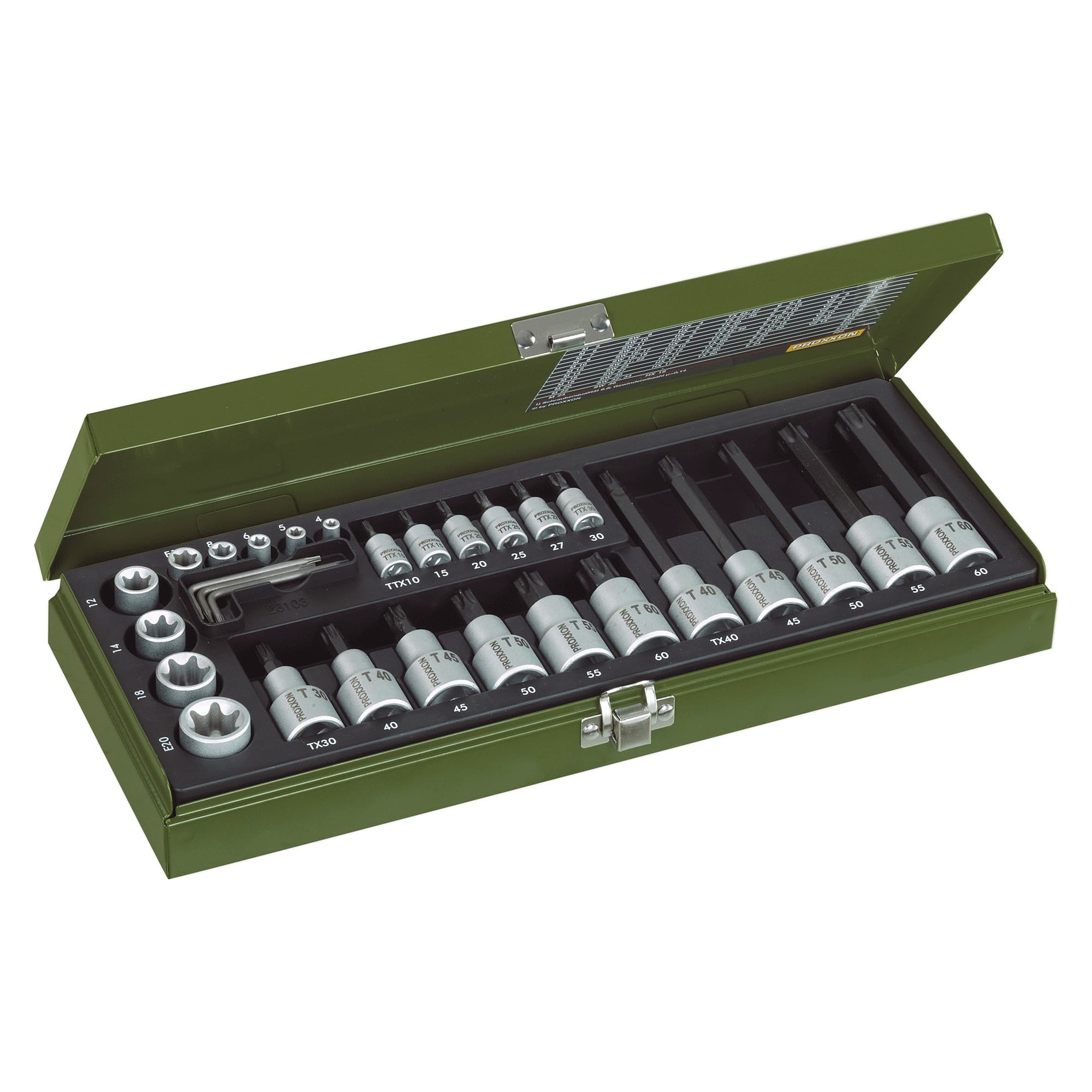 Socket Set TX 1/4" + 1/2", 29 pieces in steel case - Proxxon 23103