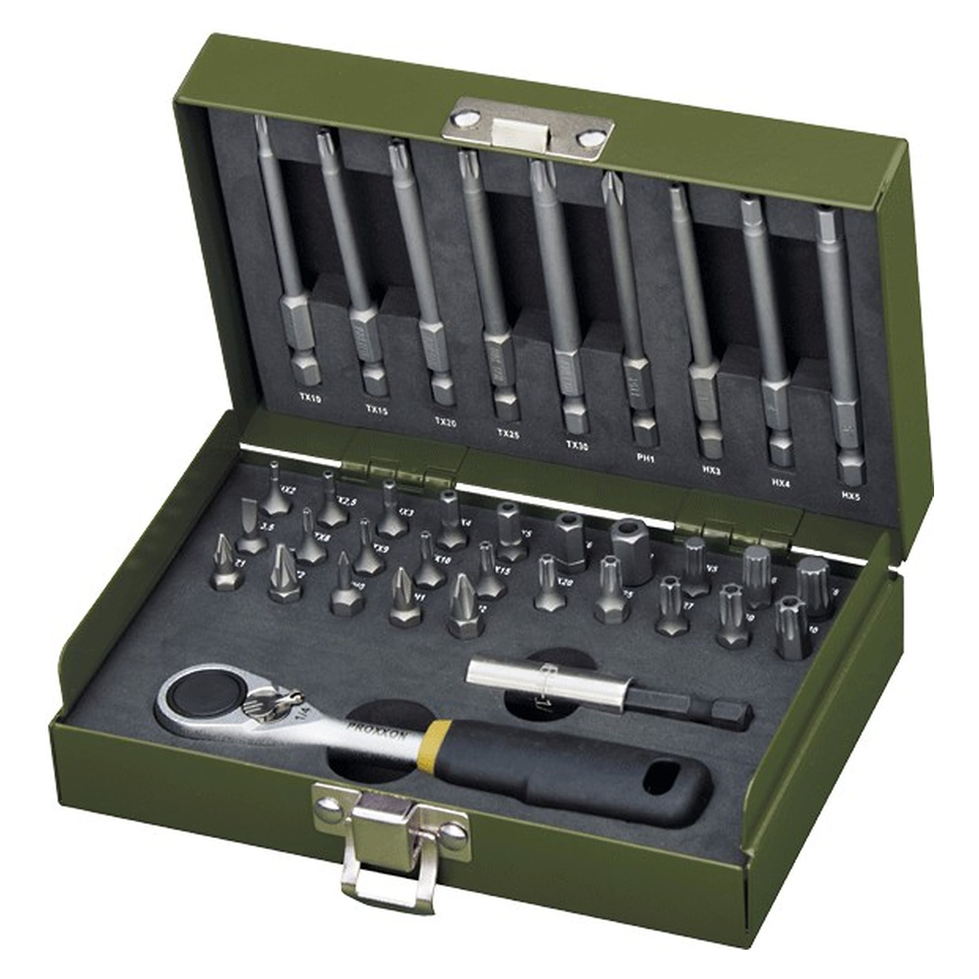 Precision Mechanic's Set with 1/4" MICRO bit ratchet, 36 pieces - Proxxon 23109