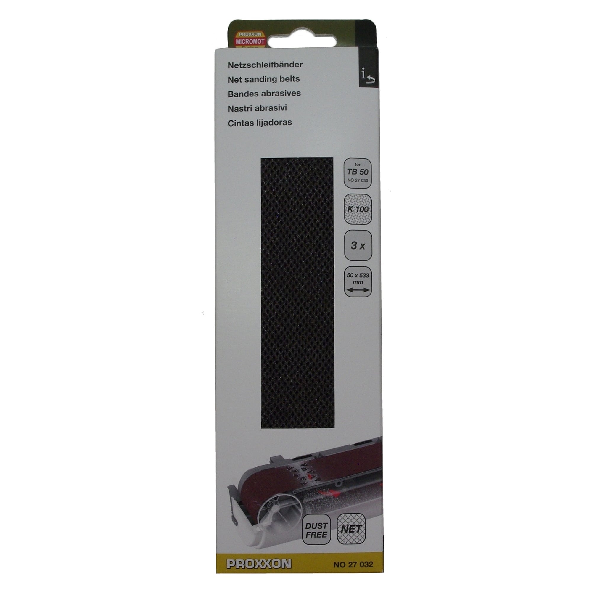 Bandes abrasives en treillis 50 x 533 mm grain 100, 3 pièces - Proxxon 27032