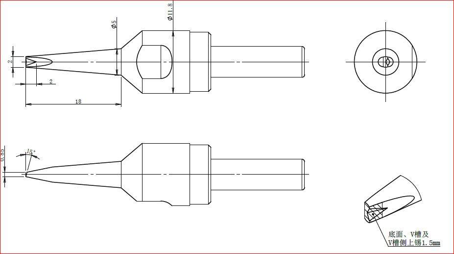 Lötspitze verjüngter Schaft, meißelförmig mit Kerbe 2,0 x 2,0 mm für Lötroboter-Tools 9018M, 9018BMT - Quick QU911G-20DV1-04
