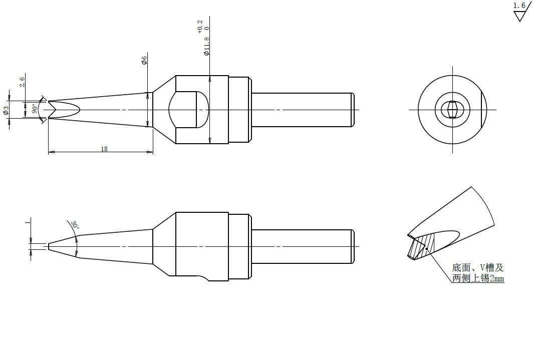 Lötspitze keilförmig 3,0 x 1,0 mm für Lötroboter-Tools 9018M, 9018BMT - Quick QU911G-30DV2-01
