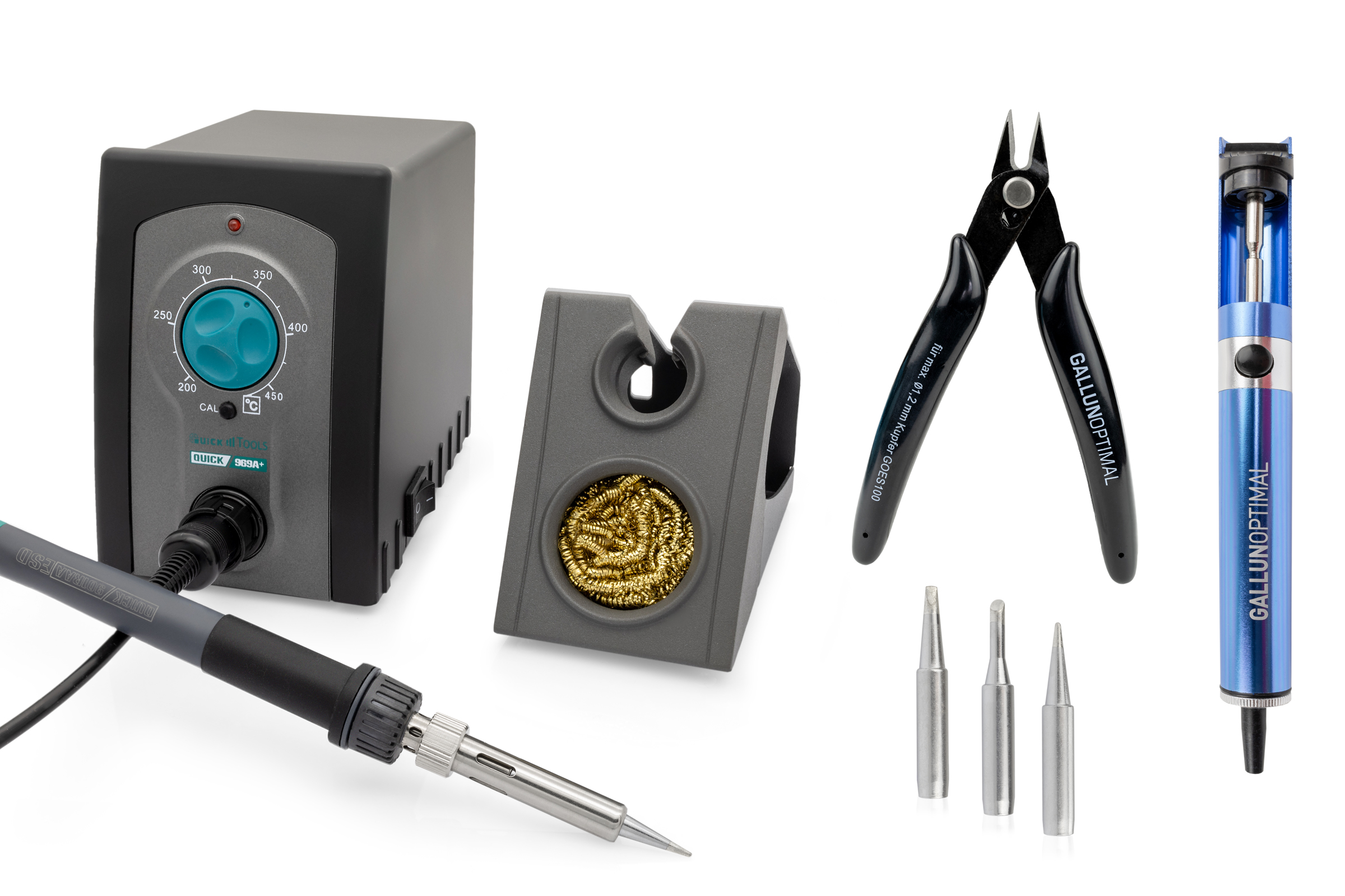 969A+ analoge Industrie-Handlötstation 70W, kalibrierbar und 5 teiligem Zubehör-Set - Quick QU969A+SET1