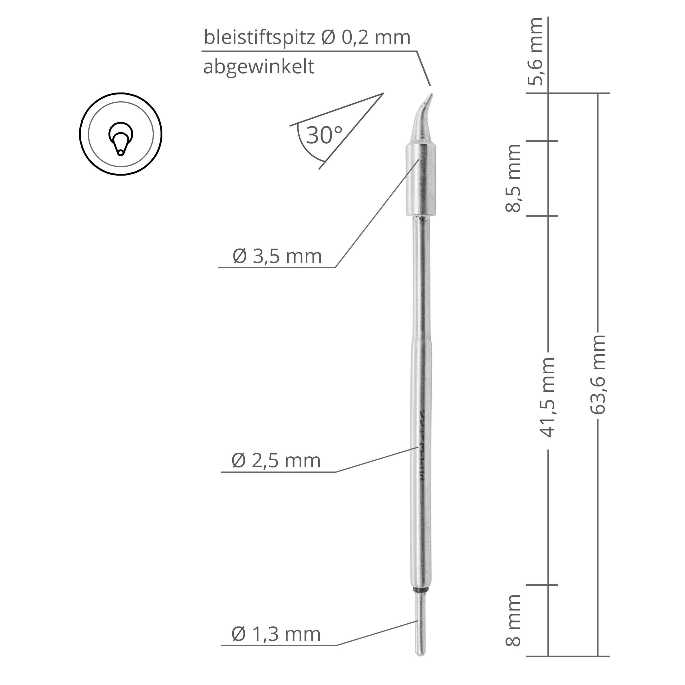 Kartuschen-Lötspitze TS1, 30° abgewinkelt, bleistiftspitz 0,2 mm (SS1-J) - Quick SS1-J