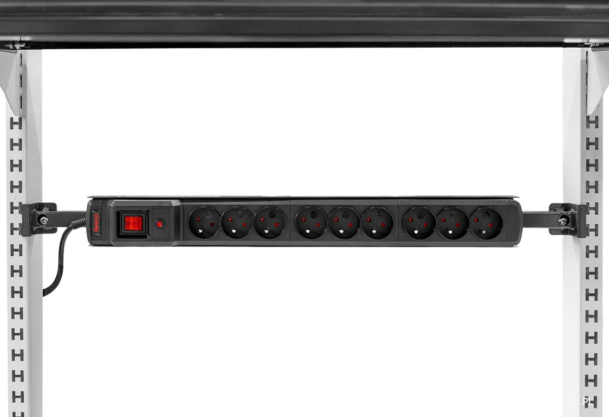ESD-Steckdosenleiste 10 A, 9 Steckdosen, 900 mm, für Aufhängeschiene - Reeco RF-LZ-10A9G-2.5-900-012