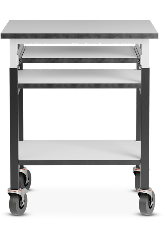 Mobiler ESD-Arbeitsplatz mit drei Ablagen und Tastaturauszug, 750 x 750 mm - Reeco RF-028-750750-4-9003