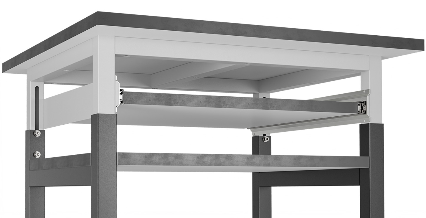 Mobiler ESD-Arbeitsplatz mit drei Ablagen und Tastaturauszug, 750 x 750 mm - Reeco RF-028-750750-4-9003