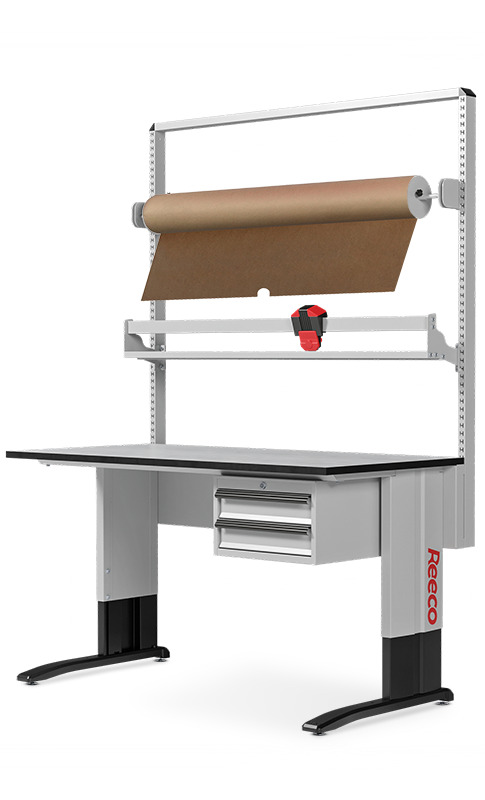 Modularer ESD-Packplatzaufbau 1530 mm mit Schneideschiene und 2 Abrollern - Reeco RF-0340-1530-9003