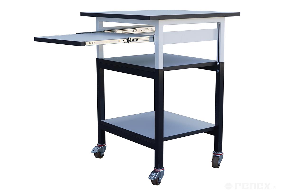 Mobiler ESD-Arbeitsplatz mit drei Ablagen und Tastaturauszug, 750 x 750 mm - Reeco RF-028-750750-4-9003