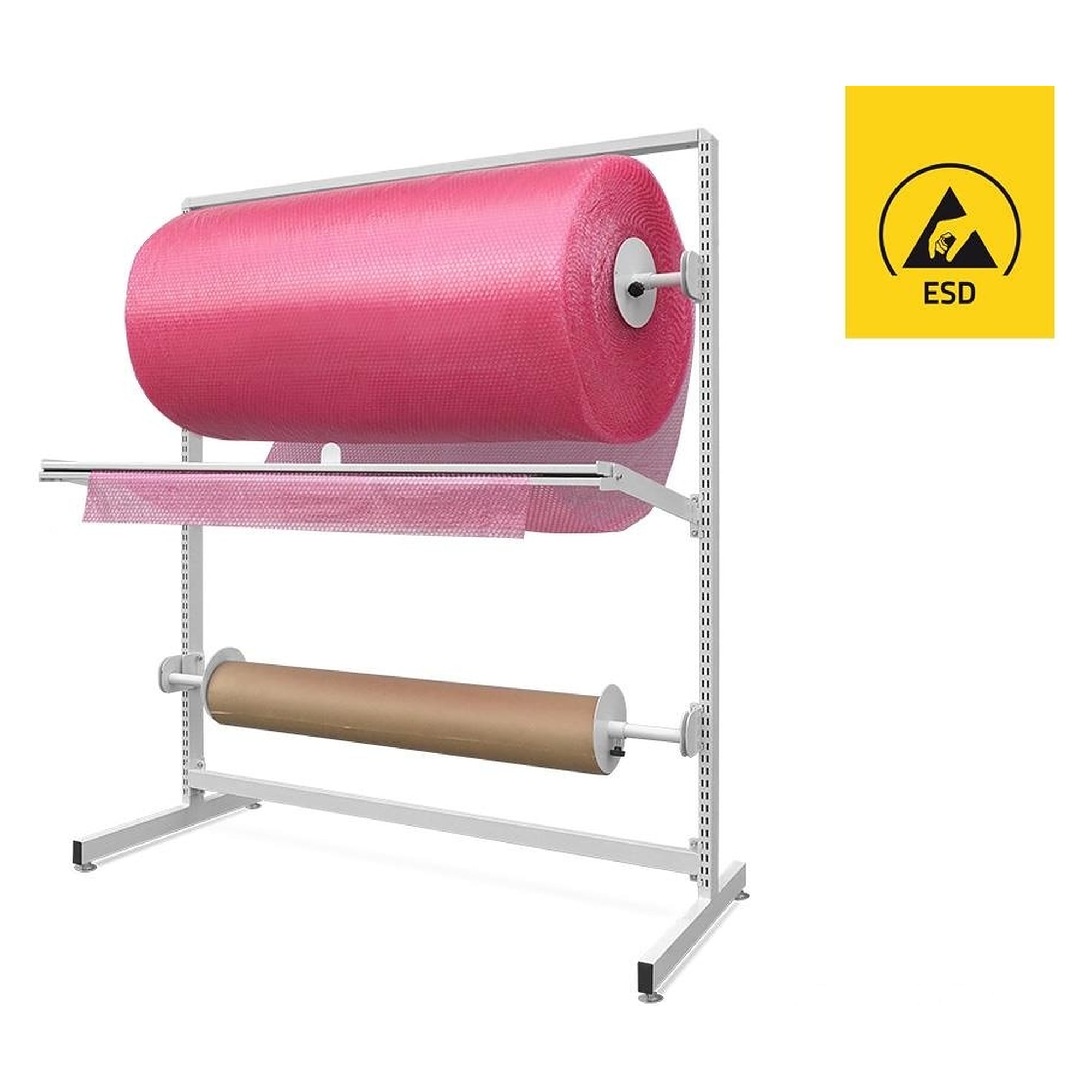 Modularer ESD-Packplatzaufbau 1530 mm mit Schneideschiene und 2 Abrollern - Reeco RF-0340-1530-9003