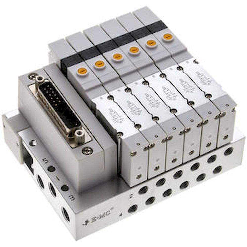 E.MC S1V-M7-6M. Ventilterminal 6x5/2-Wege, Multipol, M 7 an Grundplatte (seitlich)