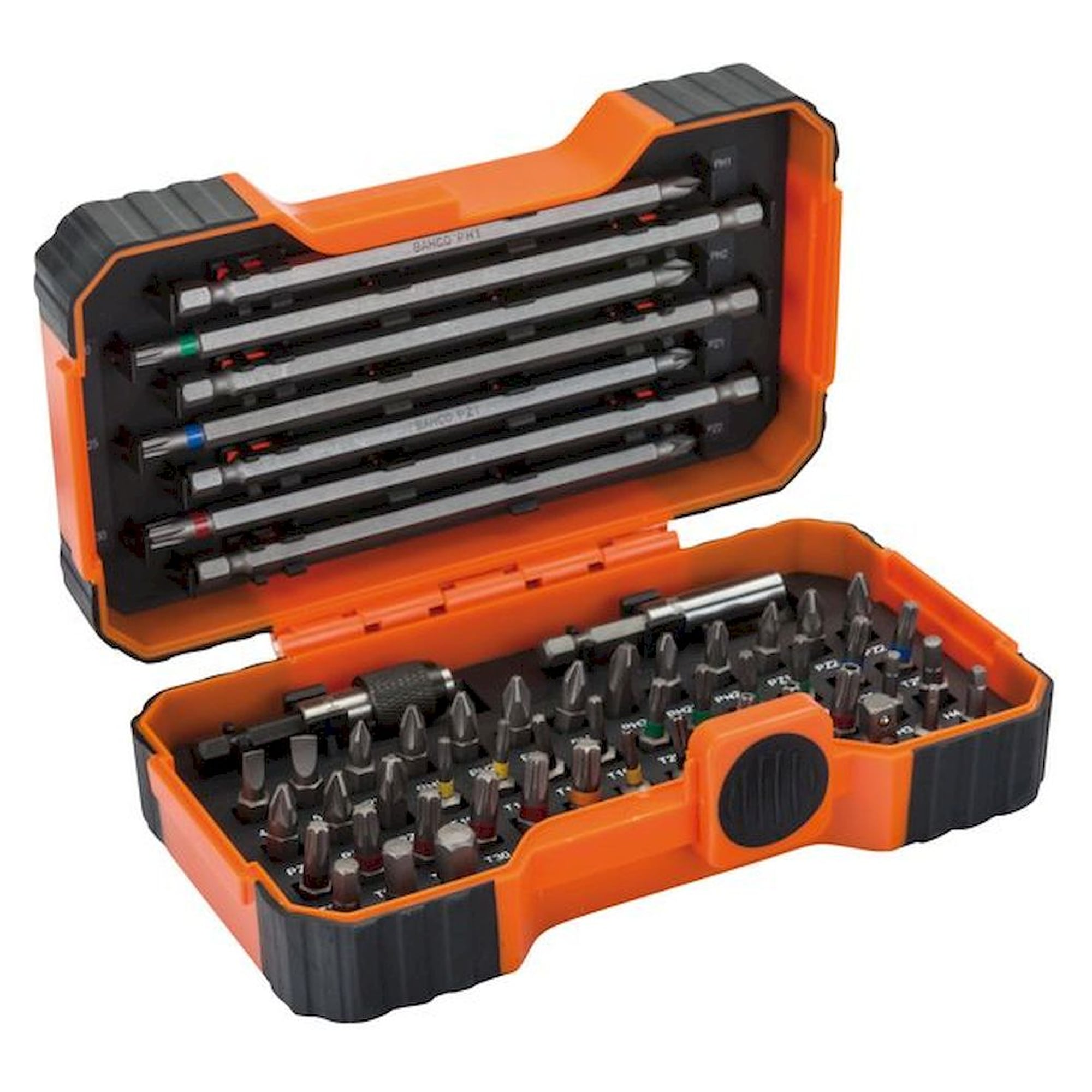 Bahco 59/S54BC. 1/4" bit set for slotted, Phillips, Pozidriv, hexagon and Torx tamper head screws, 54 pieces