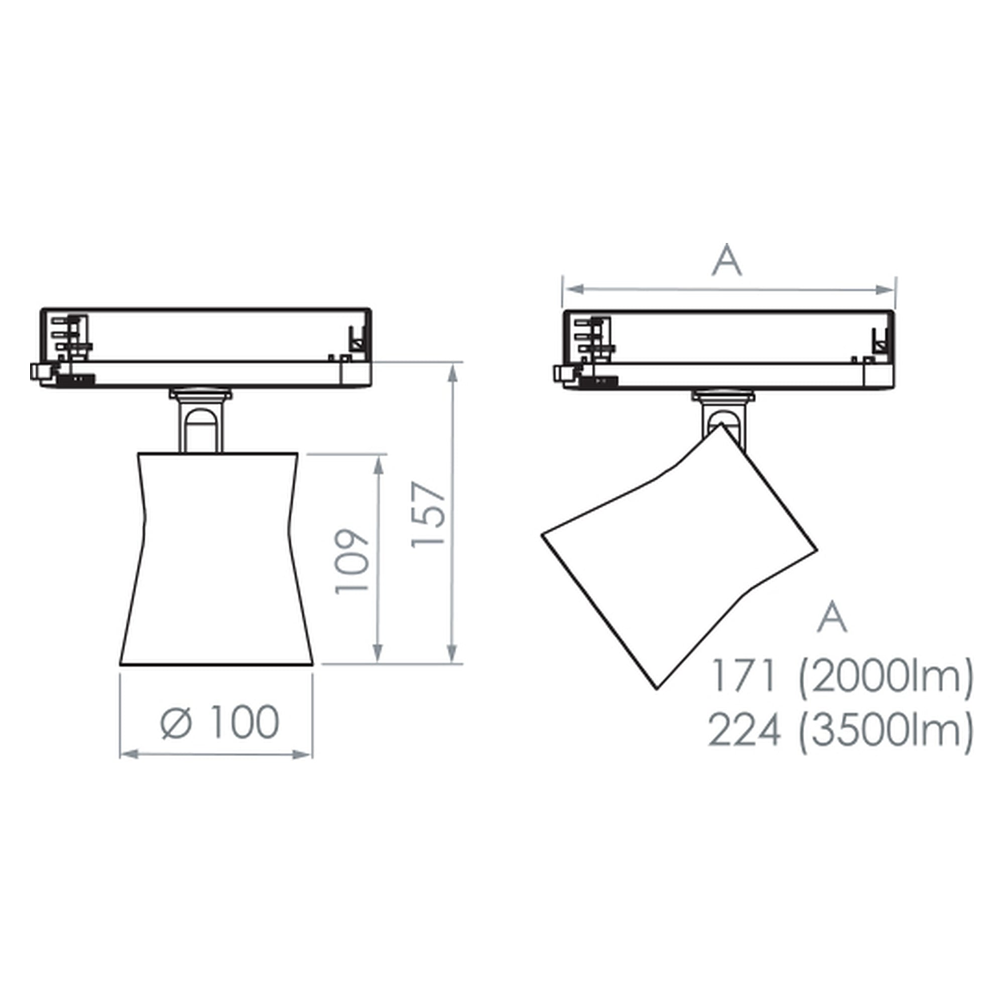 Glamox S90-SPOT spotlight, 3490 lm, 4000 K (Ra 90), switchable