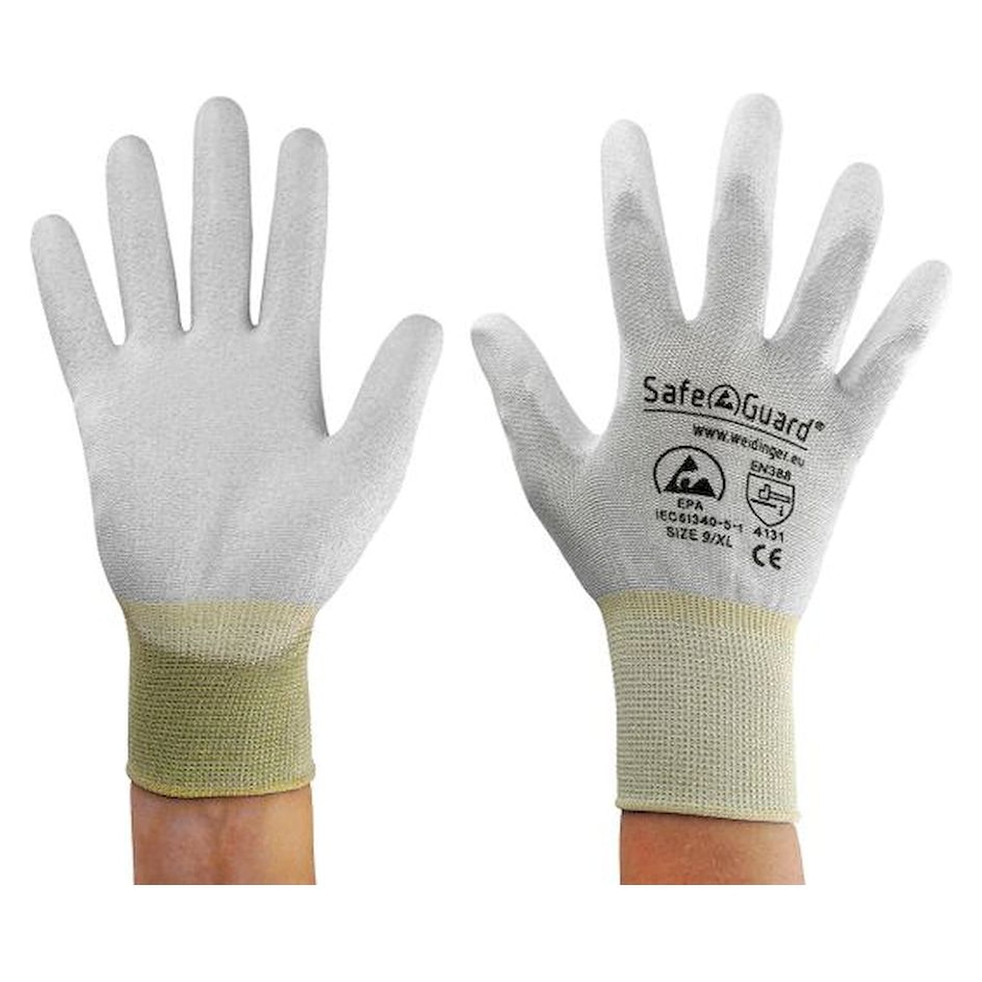 Safeguard SG-HS-GR-NY-L-SG-GREY-JCA-302-XL. ESD glove grey/yellow, coated palms, nylon/carbon, XL