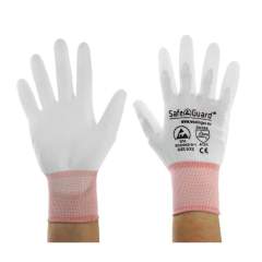 Safeguard SG-HS-WE-NY-L-SG-WHITE-JNW-302-XS. ESD Handschuh weiß/orange, beschichtete Handflächen, Nylon/Carbon, XS