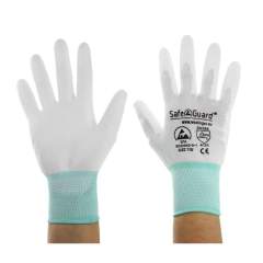 Safeguard SG-HS-WE-NY-L-SG-WHITE-JNW-302-M. ESD Handschuh weiß/türkis, beschichtete Handflächen, Nylon/Carbon, M