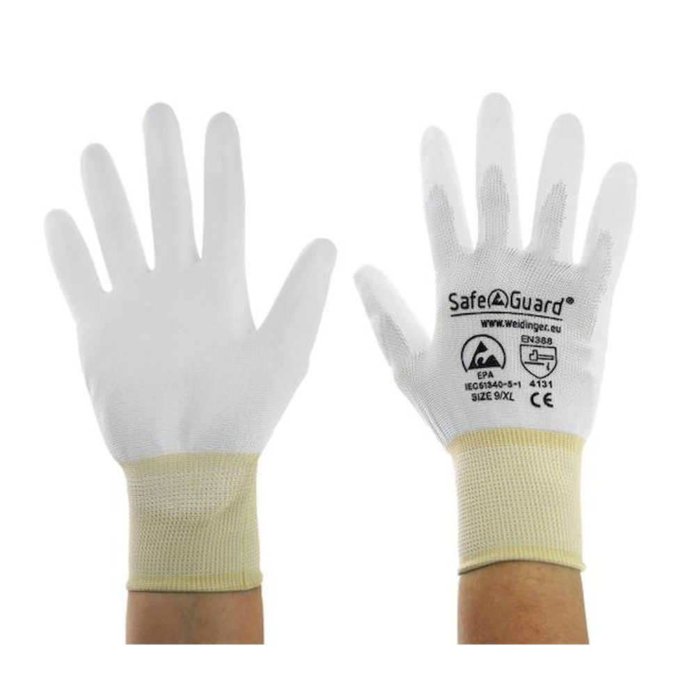Safeguard SG-HS-WE-NY-L-SG-WHITE-JNW-302-XL. ESD Handschuh weiß/gelb, beschichtete Handflächen, Nylon/Carbon, XL