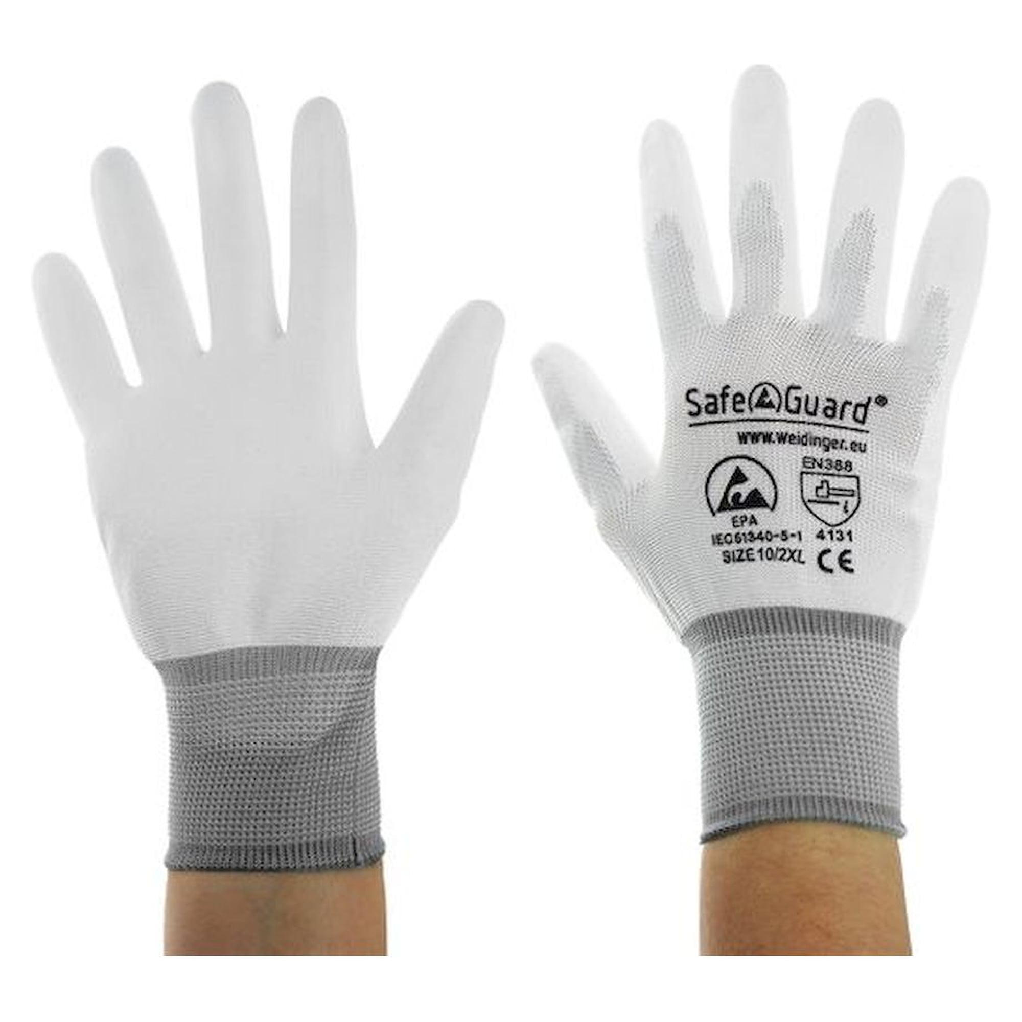 Safeguard SG-HS-WE-NY-L-SG-WHITE-JNW-302-XXL. ESD glove white/grey, coated palms, nylon/carbon, XXL