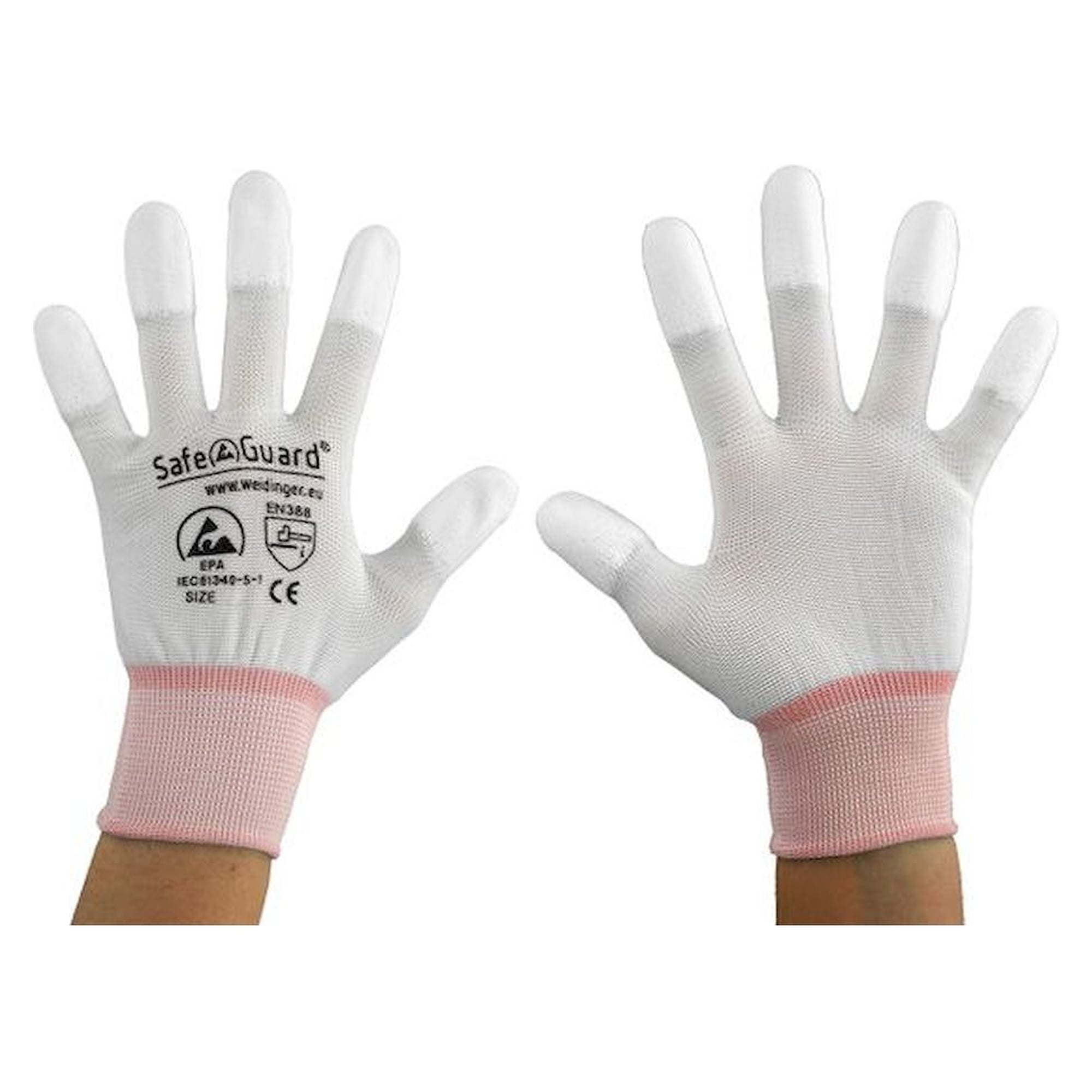 Safeguard SG-HS-WE-NY-L-SG-WHITE-JNW-202-XS. ESD Handschuh weiß/orange, beschichtete Fingerkuppen, XS