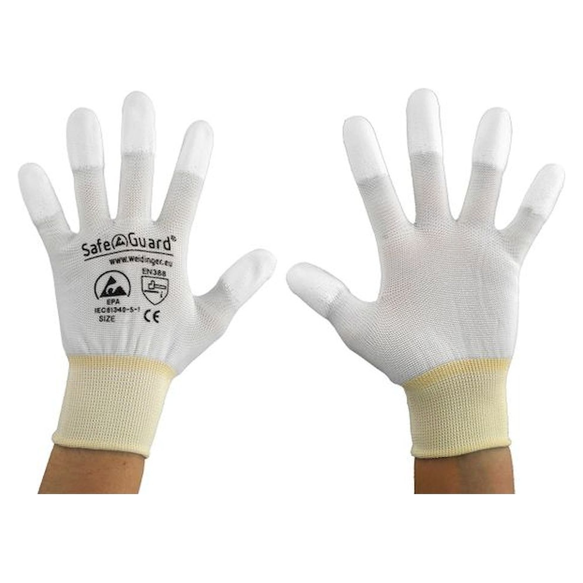 Safeguard SG-HS-WE-NY-L-SG-WHITE-JNW-202-XL. ESD Handschuh weiß/gelb, beschichtete Fingerkuppen, XL
