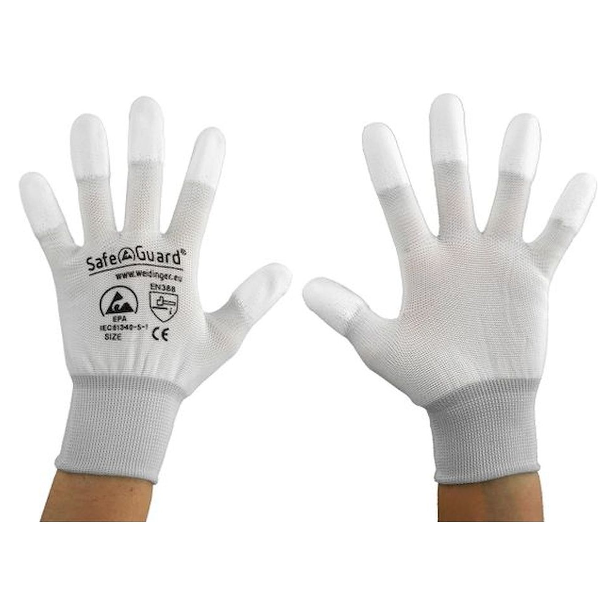 Safeguard SG-HS-WE-NY-L-SG-WHITE-JNW-202-XXL. ESD Handschuh weiß/hellgrau, beschichtete Fingerkuppen, XXL