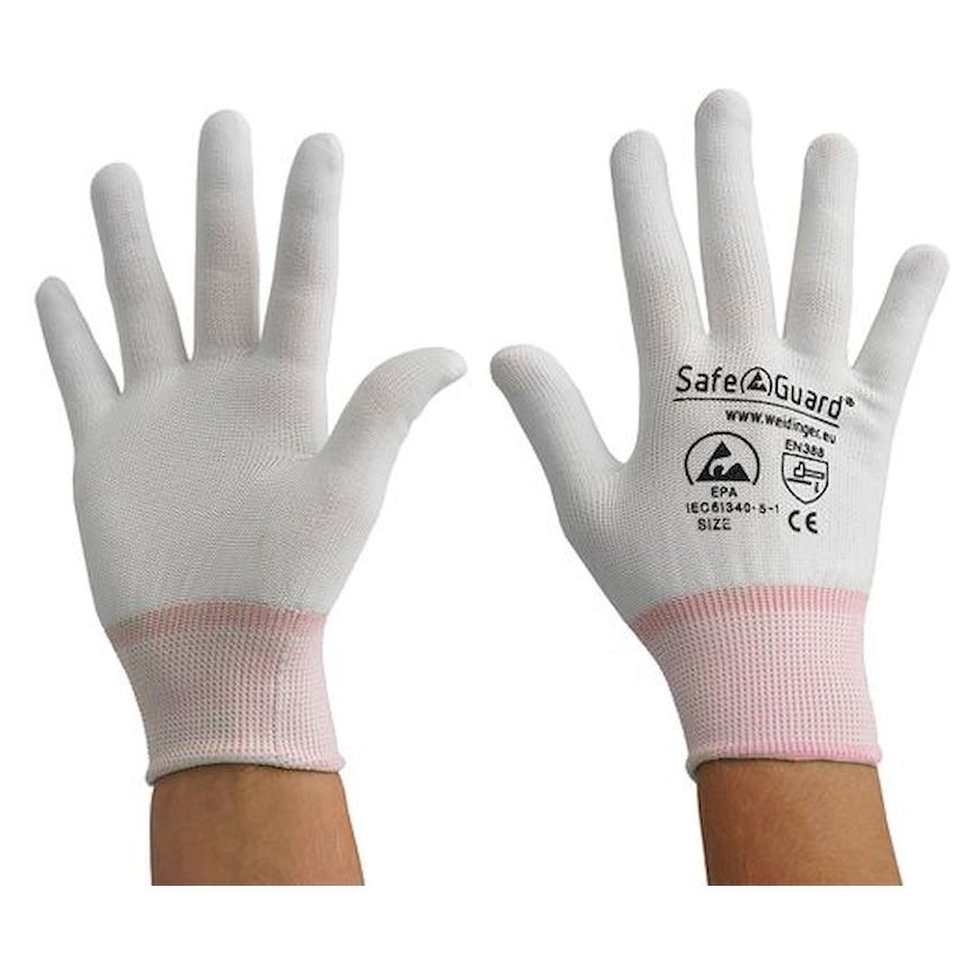 Safeguard SG-HS-WE-NY-L-SG-WHITE-JNW-100-XS. ESD glove white/orange, without coating, XS