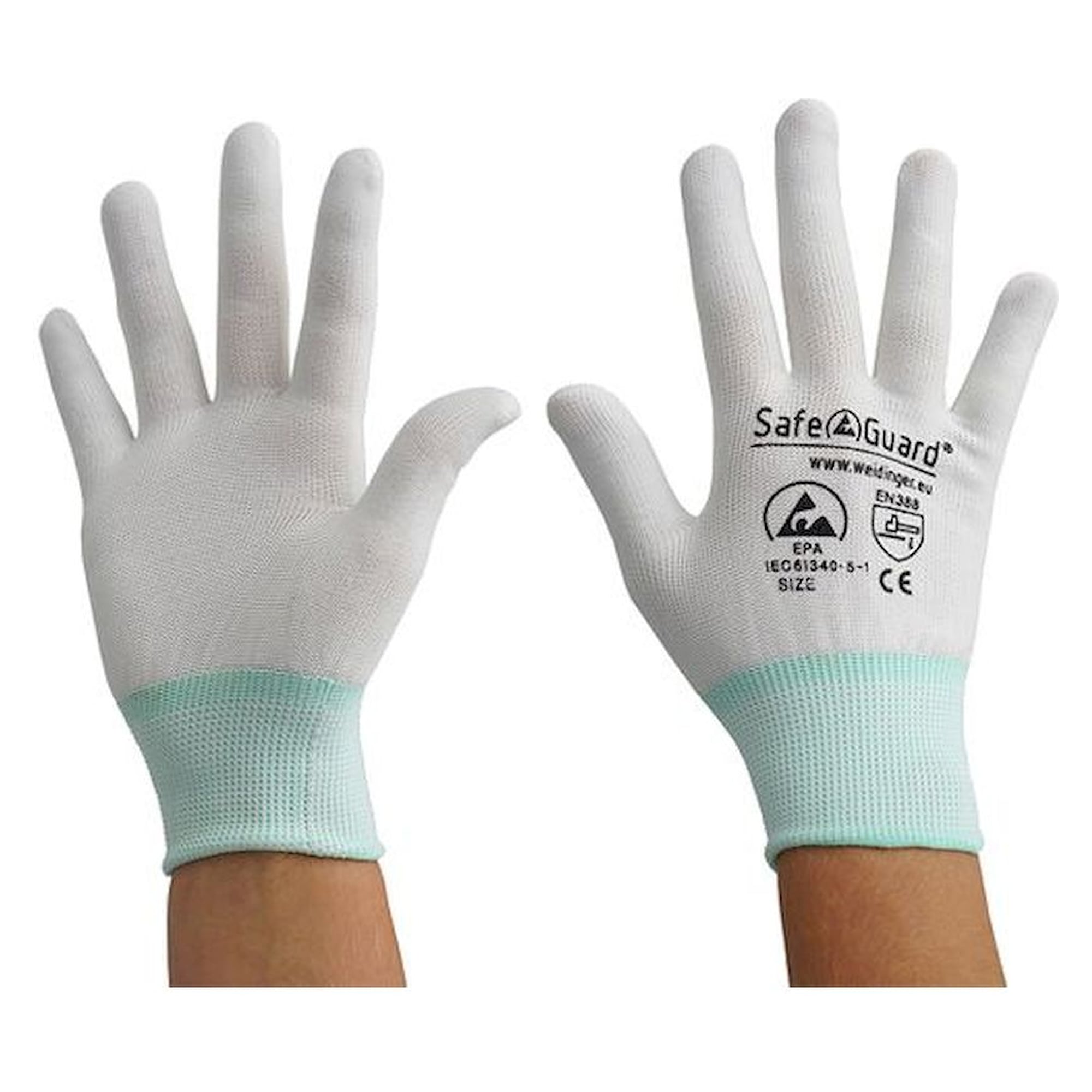 Safeguard SG-HS-WE-NY-L-SG-WHITE-JNW-100-M. ESD glove white/turquoise, without coating, M