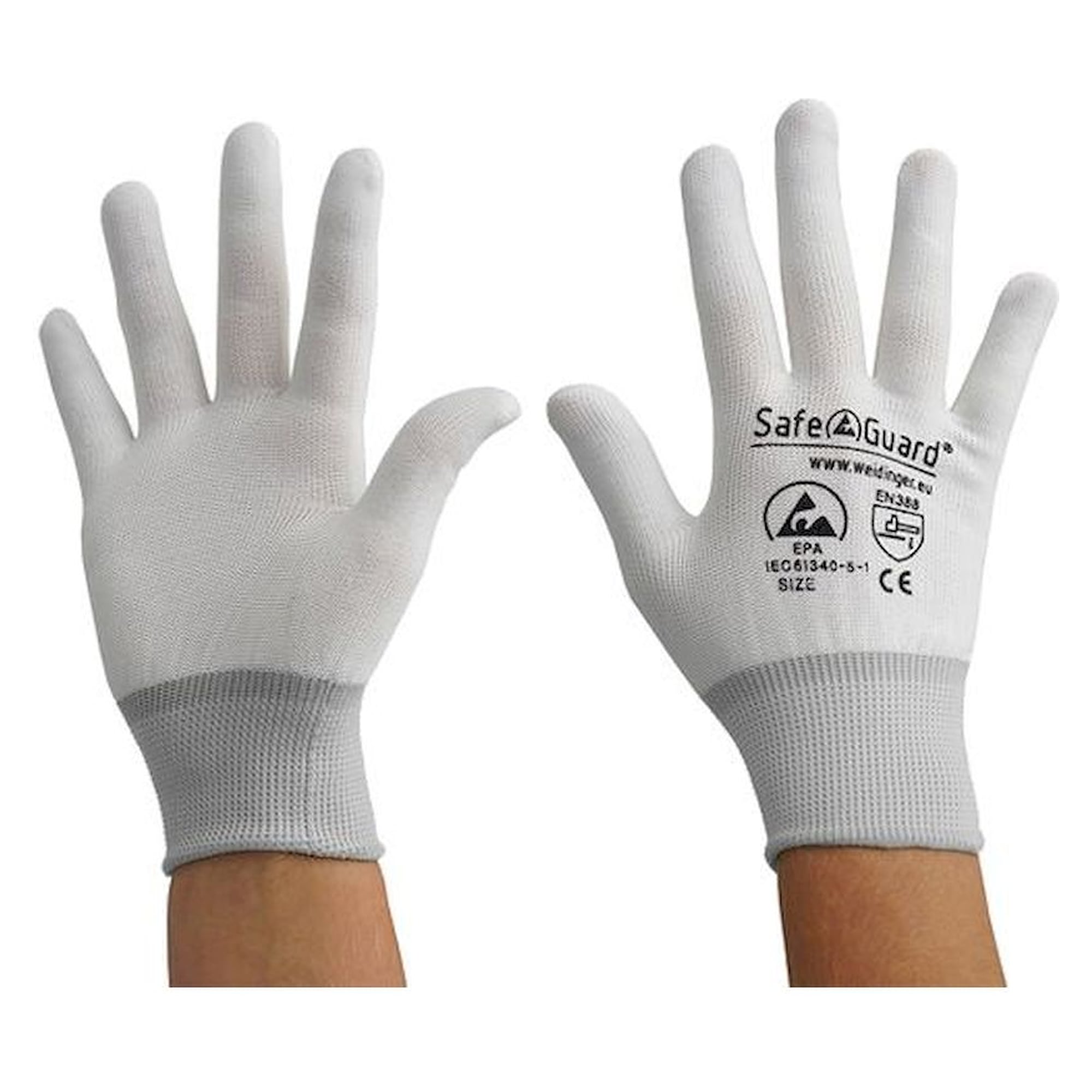 Safeguard SG-HS-WE-NY-L-SG-WHITE-JNW-100-L. ESD Handschuh weiß/hellgrau, ohne Beschichtung, L