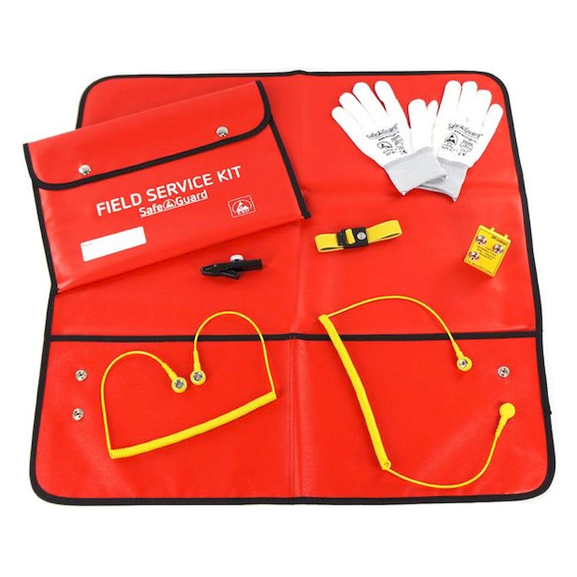 ESD Service Kit SWISS, Handschuhe, isolierte Krokoklemme, rot