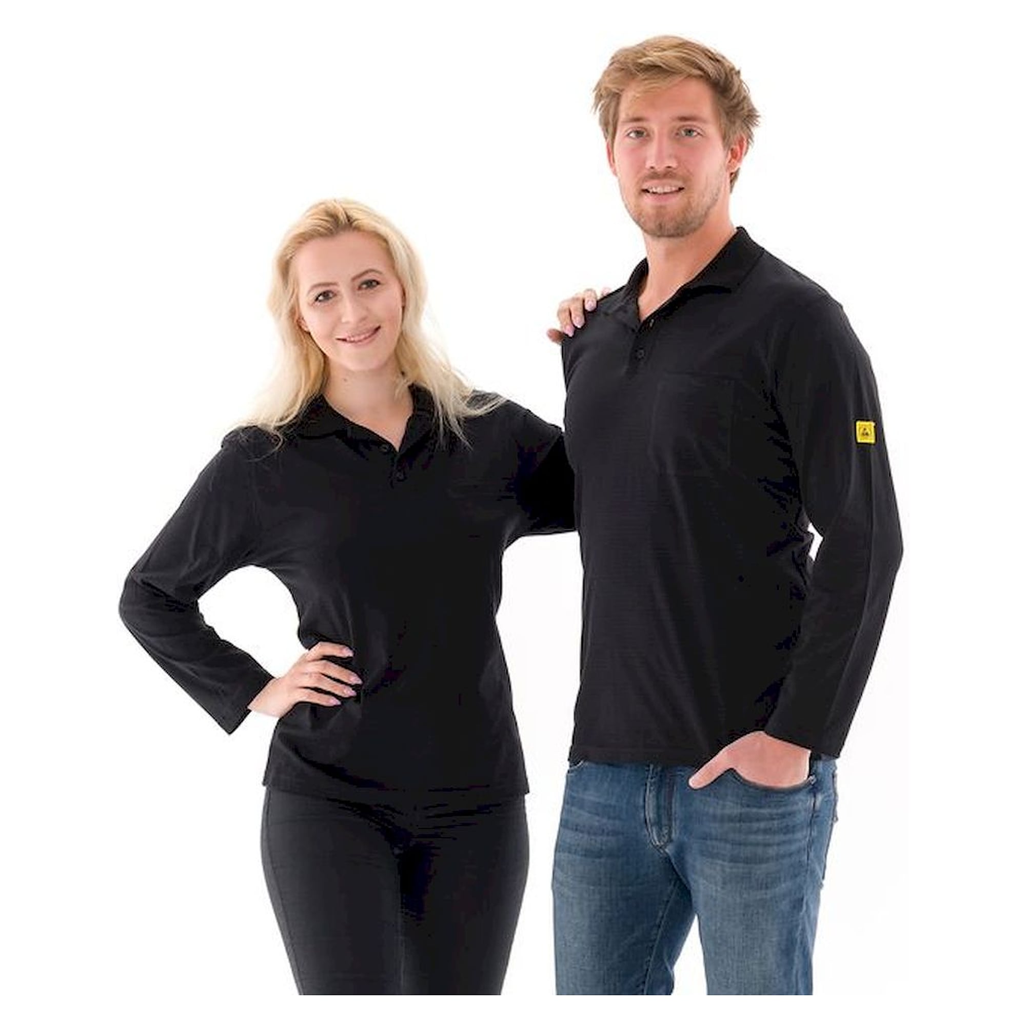 polo shirt, long-sleeved, 150g/m2, left  Sleevewith ESD symbol, black, size 4XL