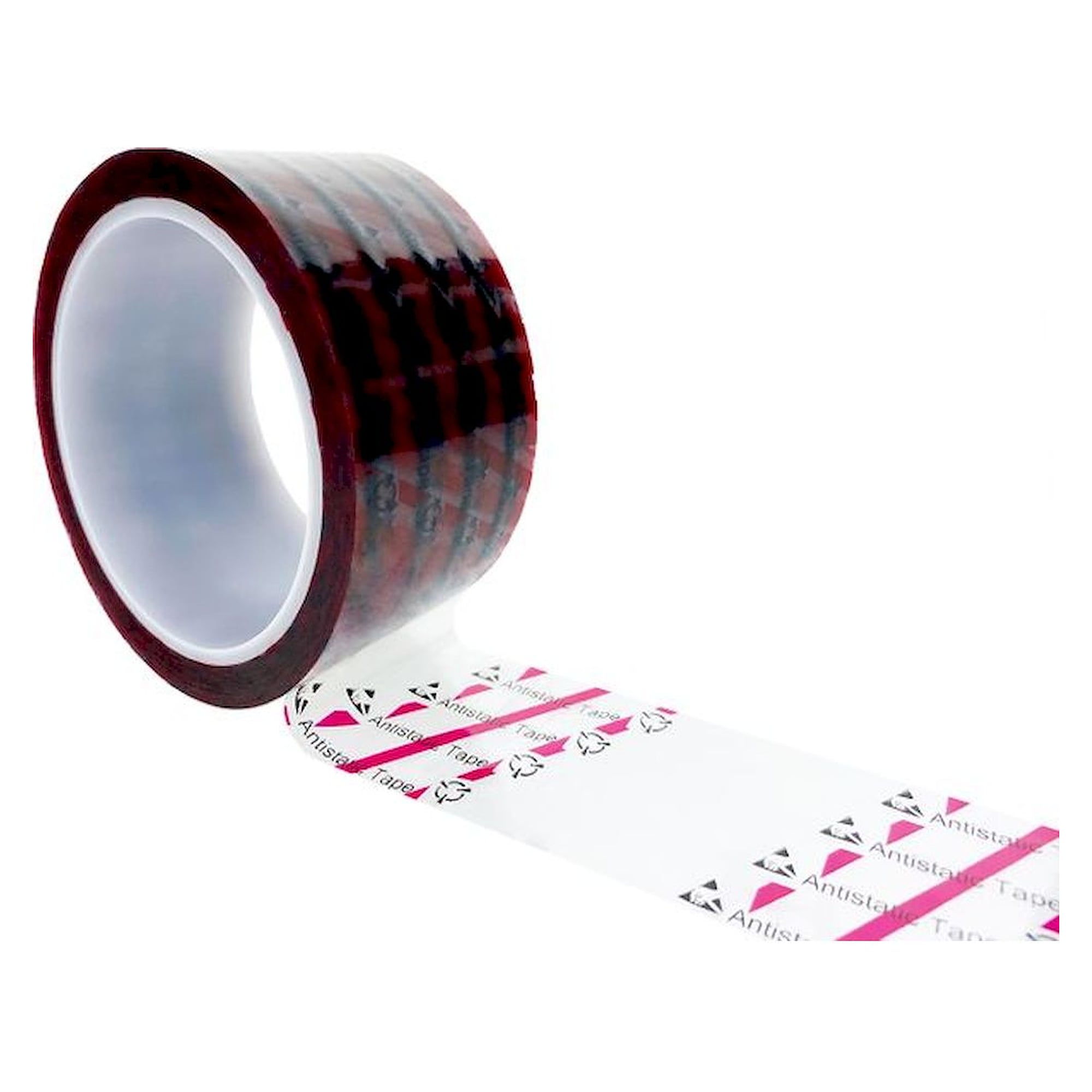 ESD-Klebeband, transparent/rot, 48mmx36m, mit ESD-Warnsymbol