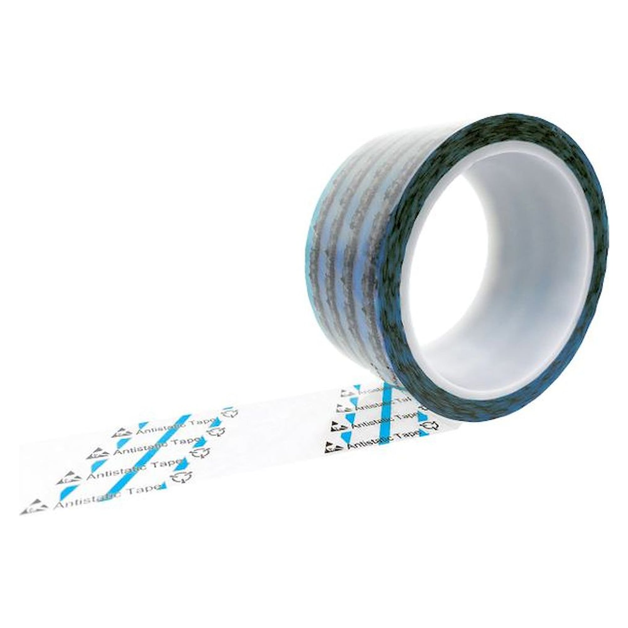 ESD-Klebeband, transparent/hellblau, 48mmx66m, mit ESD-Warnsymbol