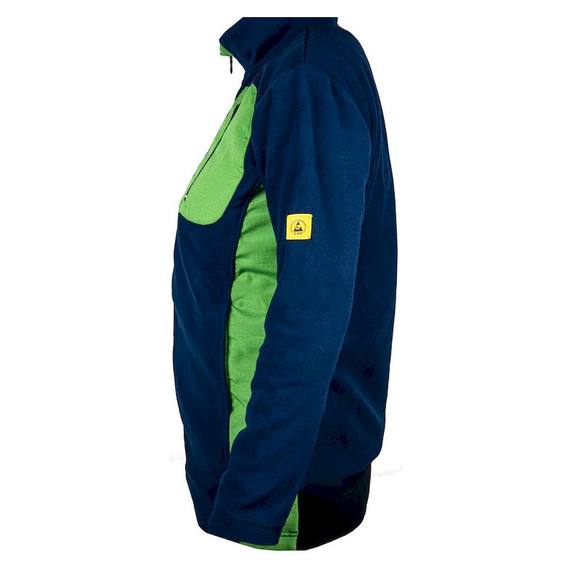 SAFEGUARD SG-FC-MBLG-FL-L40-W-L. ESD fleece jacket with long zip, unisex, navy blue/green, L